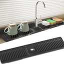 Faucet Mat for Kitchen Sink, 24 Inch Longer Silicone Sink Splash Guard, 7Slope Fast Self-draining, Fast Drying Tidy Faucet Mat Splash Guard (Black)