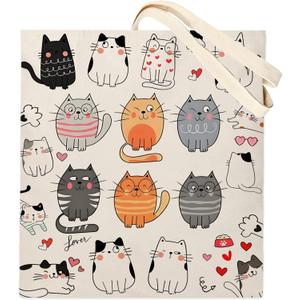 DOOX Canvas Tote Bag for Women, Reusable - Gift/Shopping/Beach/Grocery Canvas Bag - Birthday & Christmas Gifts for Women  (Cute Cat)