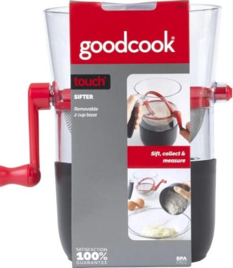 GoodCook Touch Sifter Hand Crank with Built-in Measuring Cup Removable 2cup base