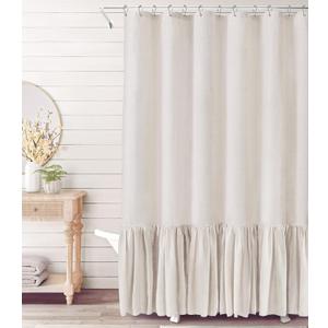 Extra Long Shower Curtain 96 Inch Length Farmhouse Cream Shower Curtain with A Ruffle Hem Linen Blend Shower Curtain for Bathroom Natural Beige (72"W x 96"L)