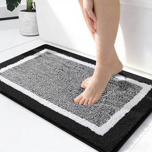 OLANLY Small Bathroom Rugs 24x16, Extra Soft and Absorbent Microfiber Bath Rugs, Non-Slip, Machine Washable, Quick Dry Shaggy Bath Carpet, Bath Mats for Bathroom Floor, Tub, Shower, Black