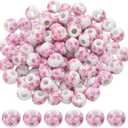 PATIKIL 100 Pink Porcelain Flower Beads, 8mm Round Ceramic Loose Beads for Jewelry Making