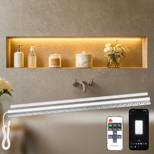 SHUNLEE Shower Niche LED Light Waterproof with Alexa & APP Control, 2700K Warm White Recessed Aluminum Channel Niche Light Kit, Ambient Lighting for Bathroom Shower Tile & Wall Niche (36 Inch)