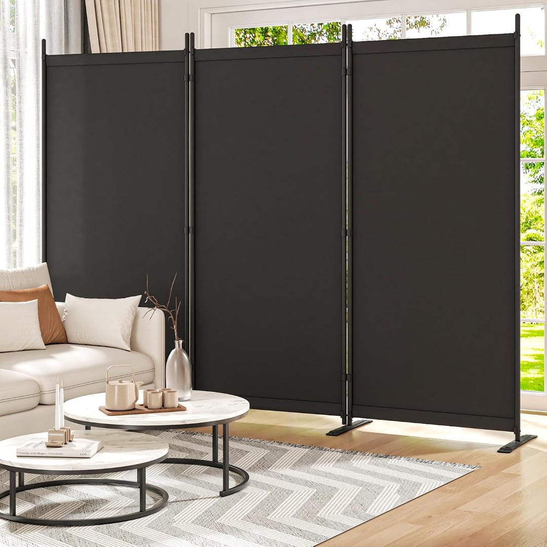 Room Divider 6FT Folding Privacy Partition Screen, 103'' W Freestanding Wall Divider for Room Separation, Portable 3 Panel Room Divider Panel Privacy Screen for Dorm Studio Office, Black