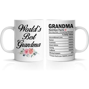 Hijie Grandma and Grammy Mug, World's Best Grandma Gift, Fun Mug for Grandmother, 11 Oz Ceramic Cup