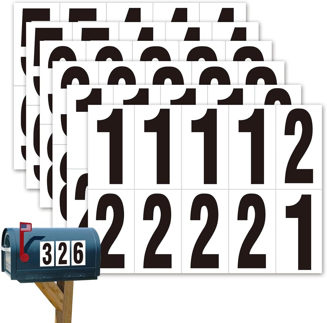 60 Pcs 1.5 inch Adhesive Numbers for Mailbox,DIY Reflective Number Sticker,House Numbers, Mailbox Decals, Address Number,Cars,Storage Cabinet,Trash Cans Decal Pack(Black/White)