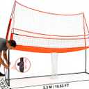 2-in-1 Volleyball Training Equipment, Adjustable Height Practice Net System with Ball Return, Portable Volleyball Net for Backyard Indoor Outdoor Hitting Serving Passing Drills, 6.5 to 8 FT