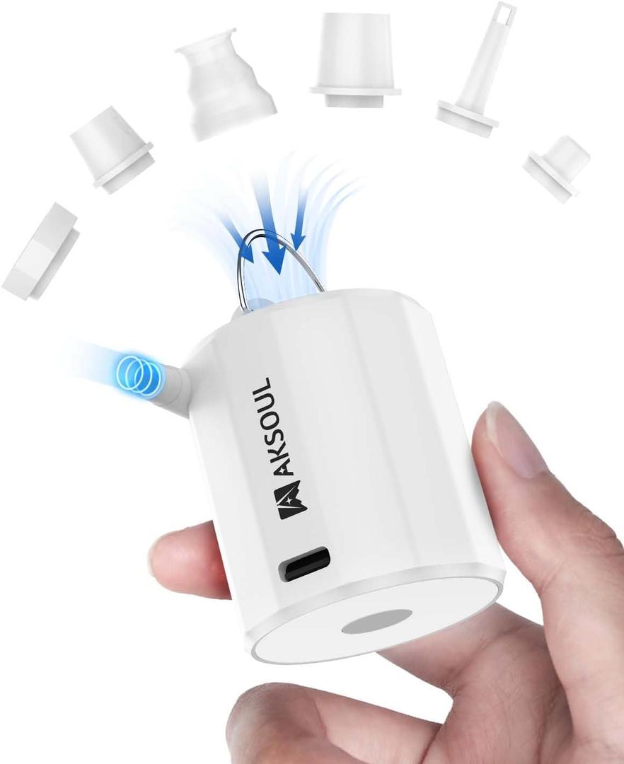 AKSOUL Portable Air Pump for Inflatables: Electric Pumps for Air Mattress Air Bed Pool Floats Raft (Basic & Tiny & Upgraded)
