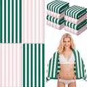Peryiter 4 Pcs Pink and Green Cabana Striped Beach Towel 60x30 Inch Palm Beach Pool Towel Quick Dry Sand Resistant Microfiber Absorb Water for Summer Cabana Bachelorette Swimming Pool Party