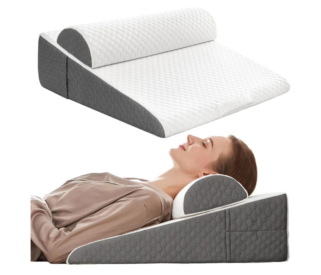 Bed Wedge Pillow for Sleeping with Headrest, Wedge Pillow Set for After Surgery Acid Reflux Back Pain Relief, Snoring & Gerd Memory Foam Triangle Incline Headboard Wedge Pillow