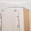 Corner Shower Curtain Rod, Diamond Shaped [Both Sides: 22"-34.8", Middle: 28"/43.7"/12.2"] Heavy Duty NEO Angle Shower Pole for Bathroom Bathtub with 12 Hooks & Ceiling Support -Brushed Nickel