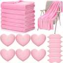 Fanfanwin 18 Pcs Kids Sleepover Party Supplies Set for Girls Fleece Soft Blankets Fluffy Heart Throw Pillow Plush Sleep Eye Mask for Spa Camping Birthday Favors(Light Pink)