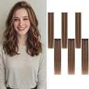 TESSHAIR 6PCS Clip in Hair Extensions Real Human Hair Short Clip in Extensions for Women Short Straight Hairpieces to Add Volume and Highlights 14 Inch Dark Brown & Light Brown