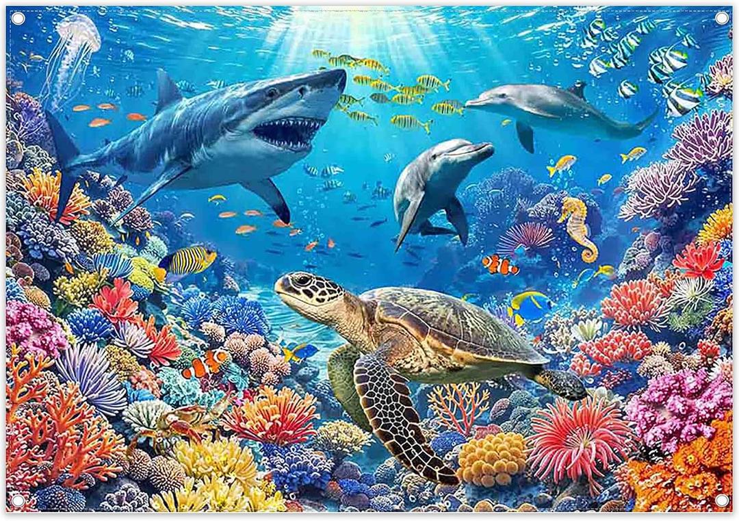 Fabric 7x5ft Summer Under the Sea Backdrop Ocean Shark Banner