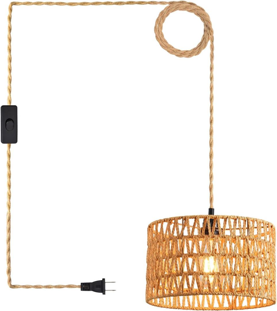 Industrial 15ft Pendant Light Cord -Plug in Hanging Light Fixture, 15FT Farmhouse Pendant Lamp Lights Cord with Switch Cord for Kitchen Island Bedroom Living Room