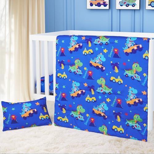 Cloele Dinosaur Crib Bedding Sets for Boys - 1 Piece Standard Size Baby Bedding Set Includes Crib Comforter Fitted Sheet Toddler Pillowcase - Nursery Bedding Set for Boys and Girls