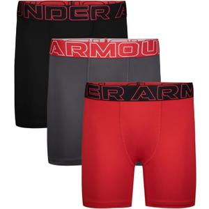 Under Armour Kids Performance Tech - Solid 3-Pack (Big Kids), Performance Tech - Solid 3-pack (Big Kids) (Medium, Black/Red)