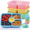 Bento Snack Box Containers, Meal Prep Container Reusable for Kids, Stackable Bento Box Adult 4 Pack, Divided Food Storage Containers with Clear Lids, Sauce Container, Light Colors