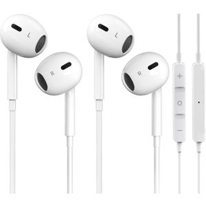 for iPhone Headphones Wired - 2 Packs [No Bluetooth, Plug and Play] for Phone Earbuds Earphones Noise Reduction Built-in Mic & Volume Control Compatible with iPhone 14~11/XR~7/SE/Pro/Pro Max, White
