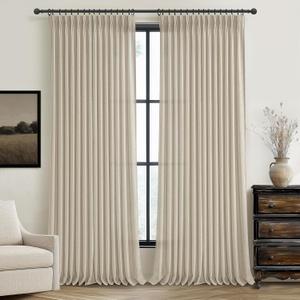 Warm Beige Extra Long Thick Burlap Sheer Curtains 108 Inches Long for Living Room, Farmhouse Country Pinch Pleat Flax Linen Window Drapes with Back Tab & Ceiling Track 9 FT Light Filtering Taupe Burg