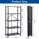 5 Tier Foldable Storage Shelf with Wheels, Heavy-Duty Metal Shelving Unit, No Assembly Book Shelf Rolling Storage Rack for Garage, Kitchen, Pantry, Closet, Exhibition, Office Decor, Black