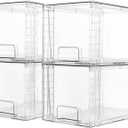 Vtopmart 4 Pack Large Stackable Storage Drawers,Easily Assemble Acrylic Bathroom Closet Undersink Organizers and Storage,Plastic Bins for Kitchen Cabinets,Pantry,Makeup,Medicine Organization