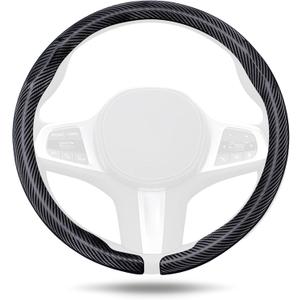 Aimato Car Steering Wheel Cover Carbon Fiber, Ultra-Thin Car Steering Wheel Cover,Comfortable & Breathable Microfiber,Universal Fit for Most Cars, Matte Black