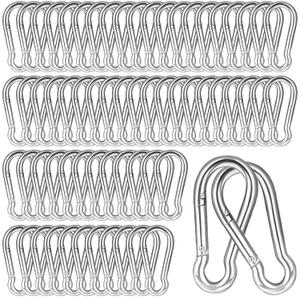 200PCS 2.36'' Spring Snap Hook, M6 1/4Inch Galvanized Silver Steel Carabiner Clip, Small Carabiner Clip 260LBS Holding Capacity Quick Link Keychain for Hammock Dog Leash & Camping Gym