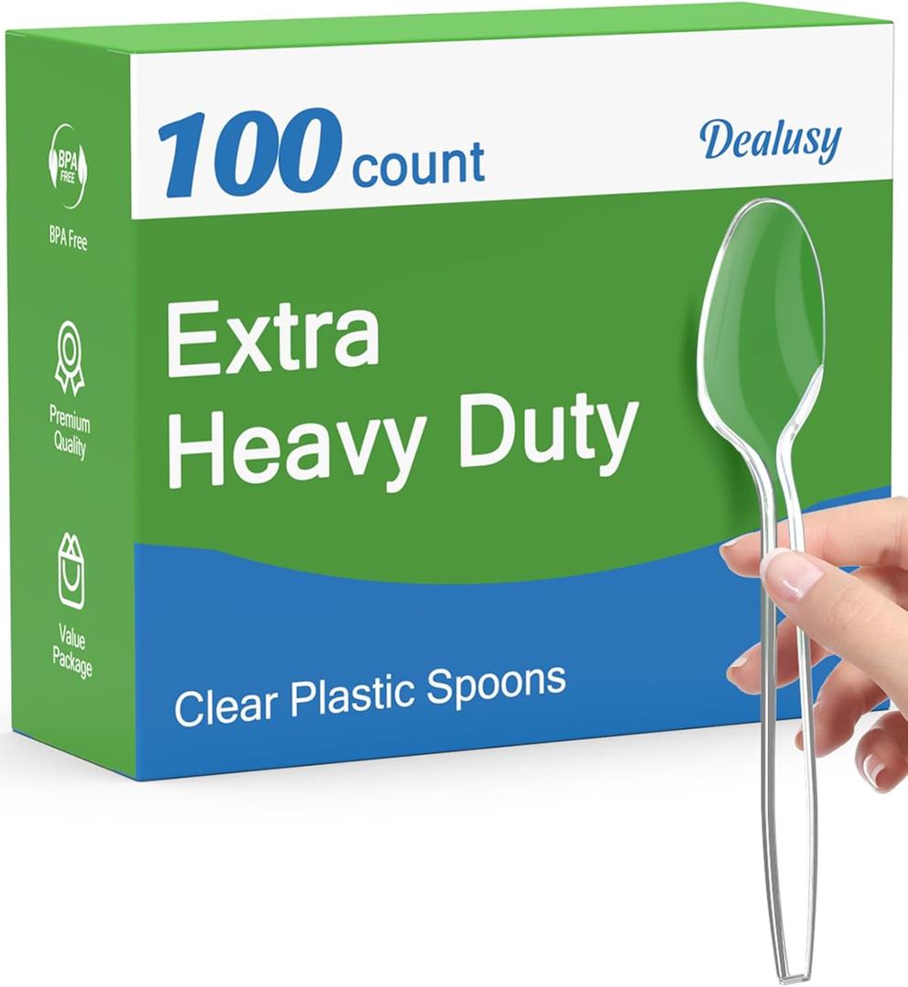 100 Count Clear Plastic Spoons Disposable, BPA-Free, Heat Resistant, Solid and Durable Disposable Spoons Heavy Duty Bulk, Premium Spoons plastic disposable for Party Supply