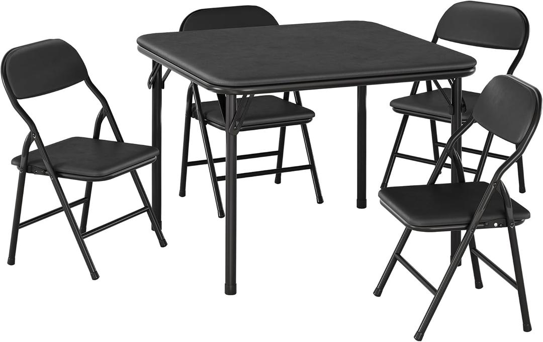 5 Piece Set Folding Card Table and Chairs, Portable Foldable Table with 2 PU Padded Chairs, Lightweight Dining Set for Indoor Outdoor, Camping, Parties, RV