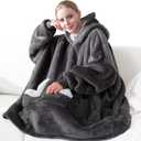 Touchat Wearable Blanket Hoodie, Oversized Sherpa Fleece Sweatshirt Blanket with Giant Hood Pocket and Sleeves for Adult, Warm & Cozy Grey Blanket Gifts for Women