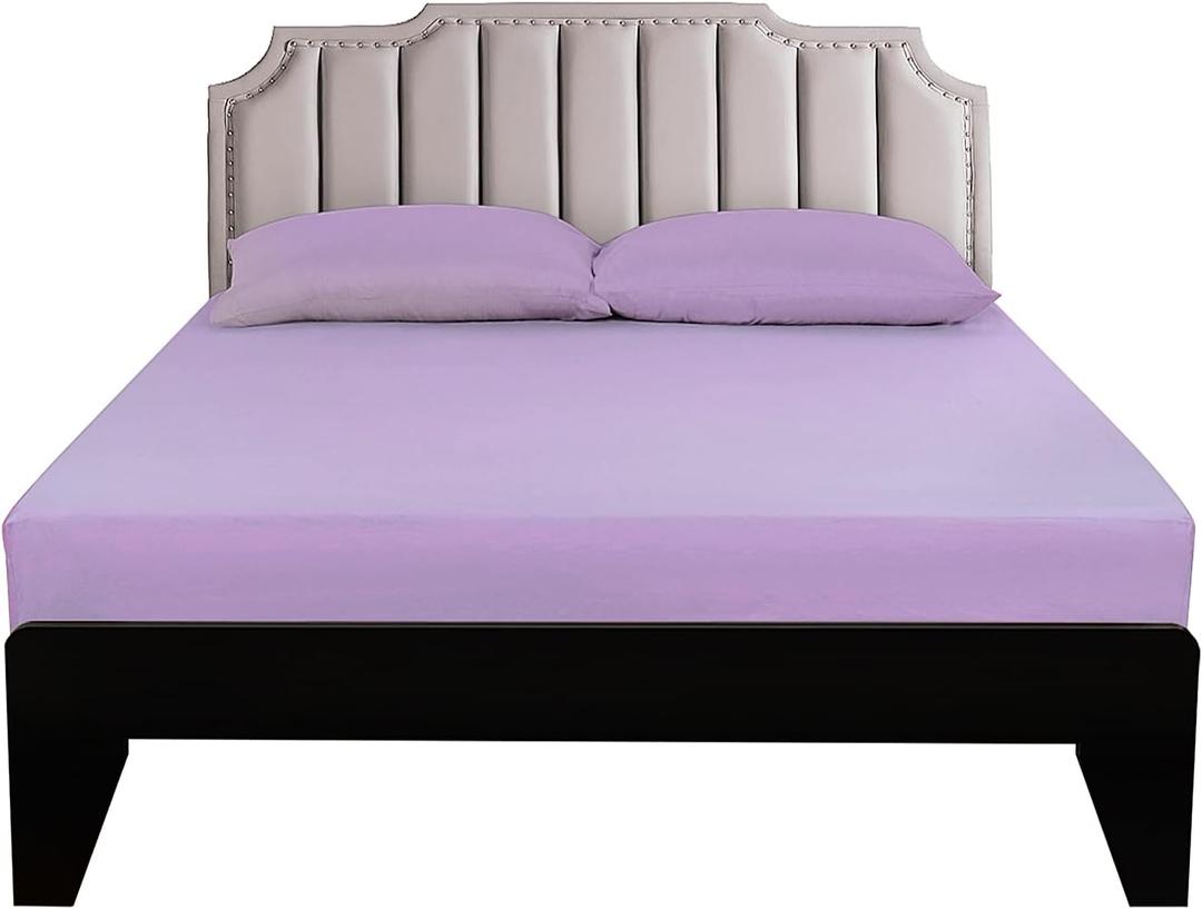 Lirex Twin XL Fitted Sheet Cotton, 300 Thread Count Soft Breathable, 8-10" Deep Pocket Sheet for Hotel Home, Light Purple