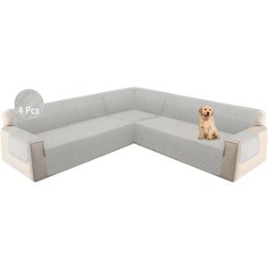 HDCAXKJ L Shape Couch Cover Sectional Sofa Cover 4 Pcs Corner Sectional Sofa Slipcovers Sets for Pets Dogs Washable Non Slip U Shaped Furniture Protector for Sectional Sofa (Light Gray, Small)