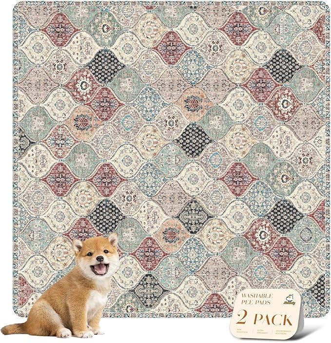 nunubaby Washable Pee Pads for Dogs, Stylish, NonSlip and LeakProof Pee Pads. Reusable Potty Pads for Dogs for Crates and Floors.(Beige/Multi, 48" x48" )