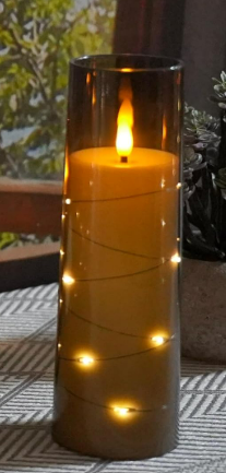 kakoya Flameless LED Candles with Timer 1 piece Flickering Flameless Candles for Romantic Ambiance and Home Decoration Stable Acrylic Shell, with Embedded Star String， Battery Operated Candles（Grey）