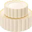 LIYH 100 Pcs Ivory and Gold Scalloped Plastic Plates - Ivory Plastic Plates Includes 50 Dinner Plate 10.25" and 50 Dessert Plate 7.5" Elegant Plastic Heavy Duty Party Dishes (50 Guests)
