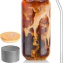BEWAVE Drinking Glass, 16oz Can Shaped Glasses Cups, Iced Coffee Glasses, Beer Tumbler, for Whiskey, Soda, Tea, Juice, Gift, with Lid, Straw and Sleeve, 1 Pc