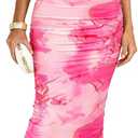 BTFBM Cocktail Dresses for Women 2026 Elegant Classy Off Shoulder Bodycon Mesh Slit Floral Maxi Spring Summer Dress (XL)