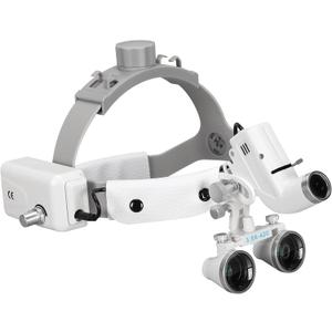 Binocular Headband Loupes with Light 3.5X Magnifying Optical Glasses, Adjustable Silver Helmet, 5W LED Head Light Lamp, 420 mm Working Distance