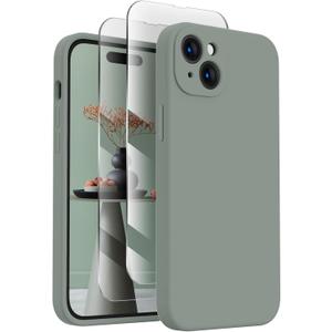 FireNova Designed for iPhone 15 Case, Silicone Upgraded [Camera Protection] Phone Case with [2 Screen Protectors], Soft Anti-Scratch Microfiber Lining Inside, 6.1 inch, Calke Green