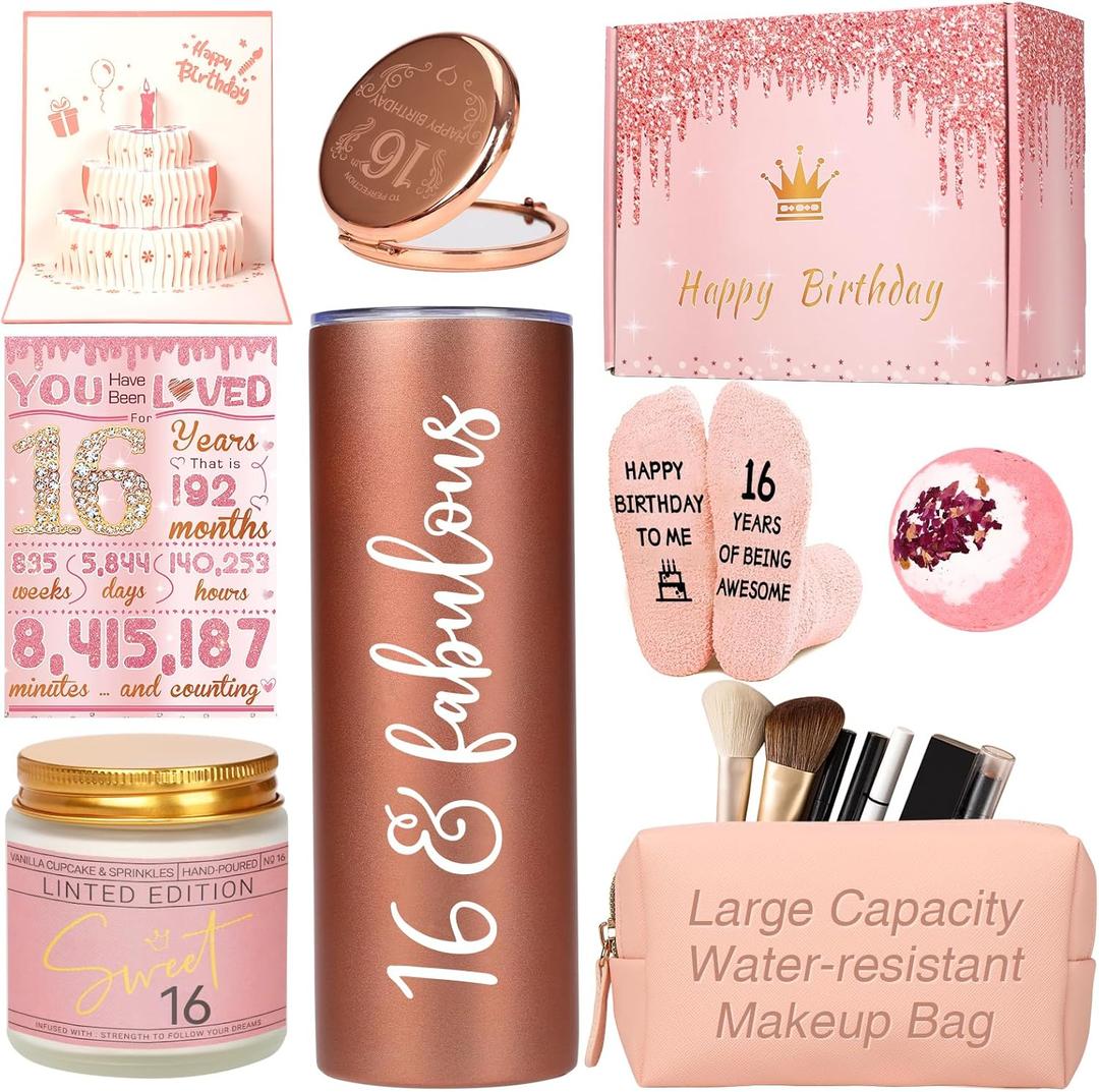 16th Birthday Gifts for Girls, Sweet 16 Birthday Gift Ideas, 9 Pieces Unique 16 year old girl birthday gift for Her, Daughter, Niece, Granddaughter, Birthday Gifts for Teen Girls