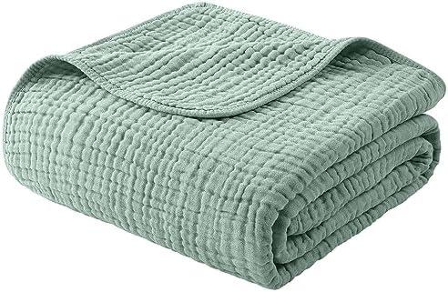 Yoofoss Muslin Blanket 100% Organic Cotton Large Twin Size 60" x 80" for Bed Couch Summer Gauze Blanket for Adults Lightweight and Breathable Dark Green