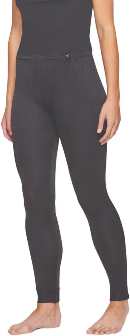 Terramar Women's Thermasilk Pointelle Pant (Medium, Black)