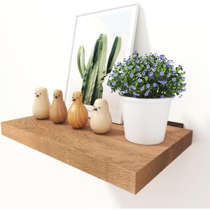Solid Oak Floating Shelves - 16" Wide X 10" Deep, Heavy Duty Floating Shelf with Brackets, Rustic Wood Shelves for Home Decor