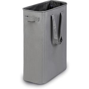 Slim Laundry Basket, Narrow Laundry Hamper with Handles, Collapsible Dirty Clothes Hamper, Tall Laundry Bin for Laundry Room, Dorm and Bedroom, 12.7 Gallons(48L) Grey