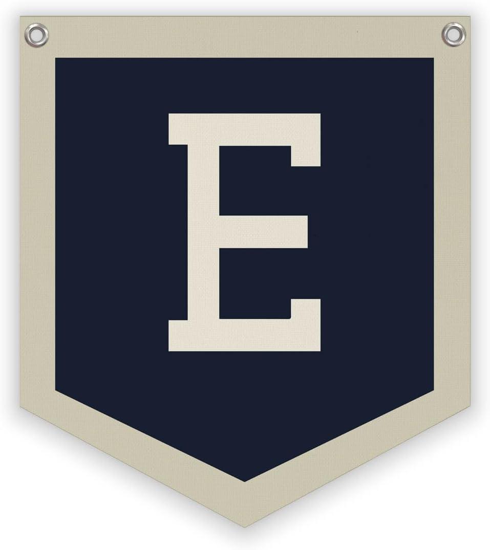 Lacama Toddler Boys Room DecorName Pennant Flag Banner, Vintage Baby Boy Nursery Wall Art for Toddler Bedroom Playroom KidsroomBaby Boy Christmas GiftsInitial Monogram E 12x14 in