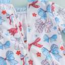 4th of July Toddler Baby Girl Swimsuit Patriotic Bow Swimwear Long Sleeve Zipper Rash Guard Ruffle Bathing Suit (Blue)