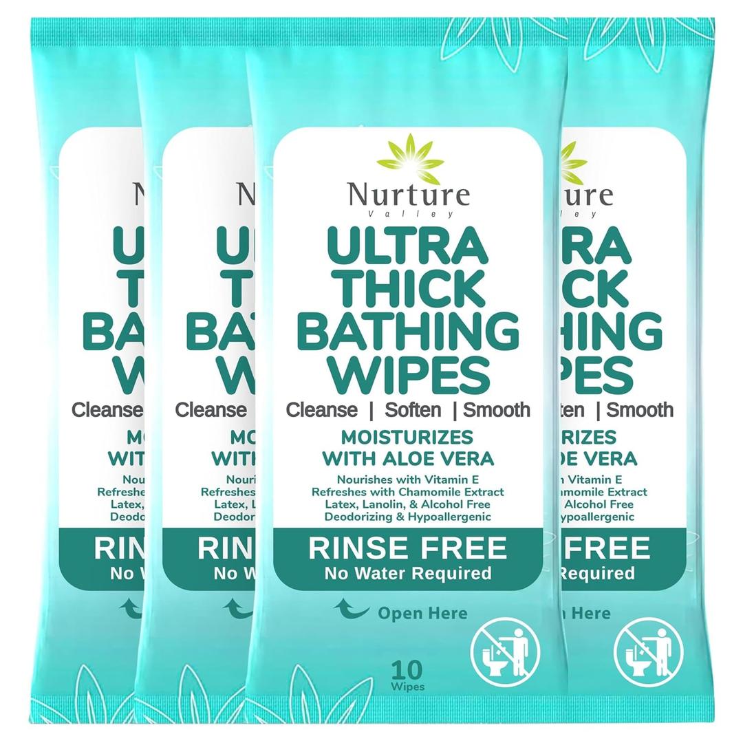 Nurture XL Ultra Thick Body Wipes for Adults w/Aloe | 40 Extra Large Disposable Cloth Wet Cleansing No Rinse Bathing Washcloths, Waterless Shower | Bath Wipe for Women, Men & Elderly (1 Count (Pack of 40))
