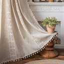 ENJOYBRIDAL Beige Curtains Crochet Lace Patchwork Drapes Curtains 84 Inch Length 2 Panels Tassel Rod Pocket Semi-Sheer Boho Bedroom Living Room Farmhouse Rustic Window Curtain Panels