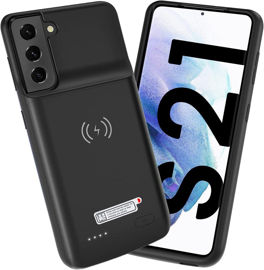 NEWDERY for Galaxy S21 Battery Case Qi Wireless Charging Compatible, 4800mAh Extended Power Case Slim Protective Portable Charger Case Rechargeable for Samsung Regular S21 5G -6.2inch Black